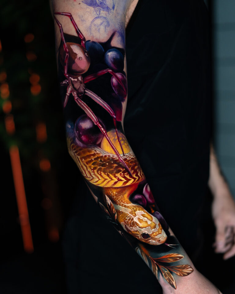 A yellow snake with spider