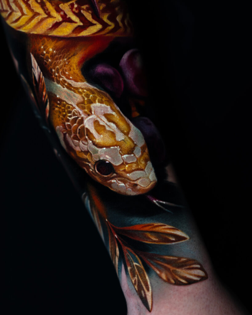 A yellow snake with spider