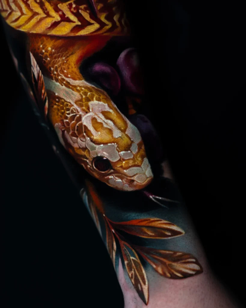 A yellow snake with spider