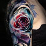A blue snake sleeve with roses
