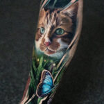 A reddish cat with butterfly