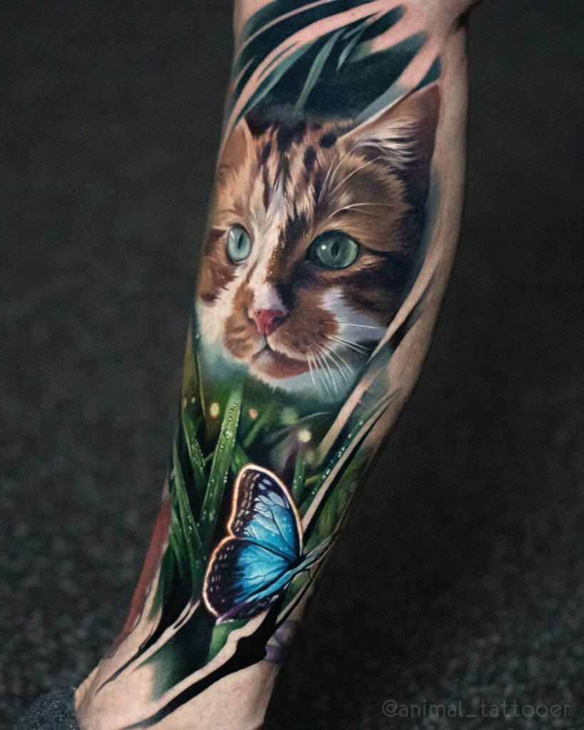 A reddish cat with butterfly