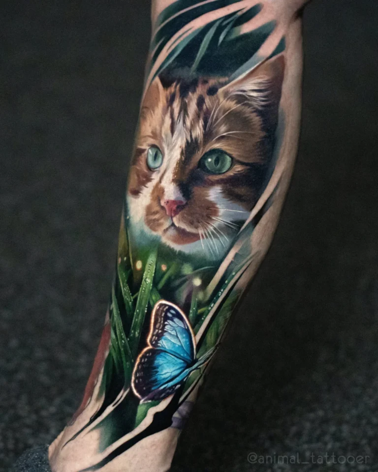A reddish cat with butterfly