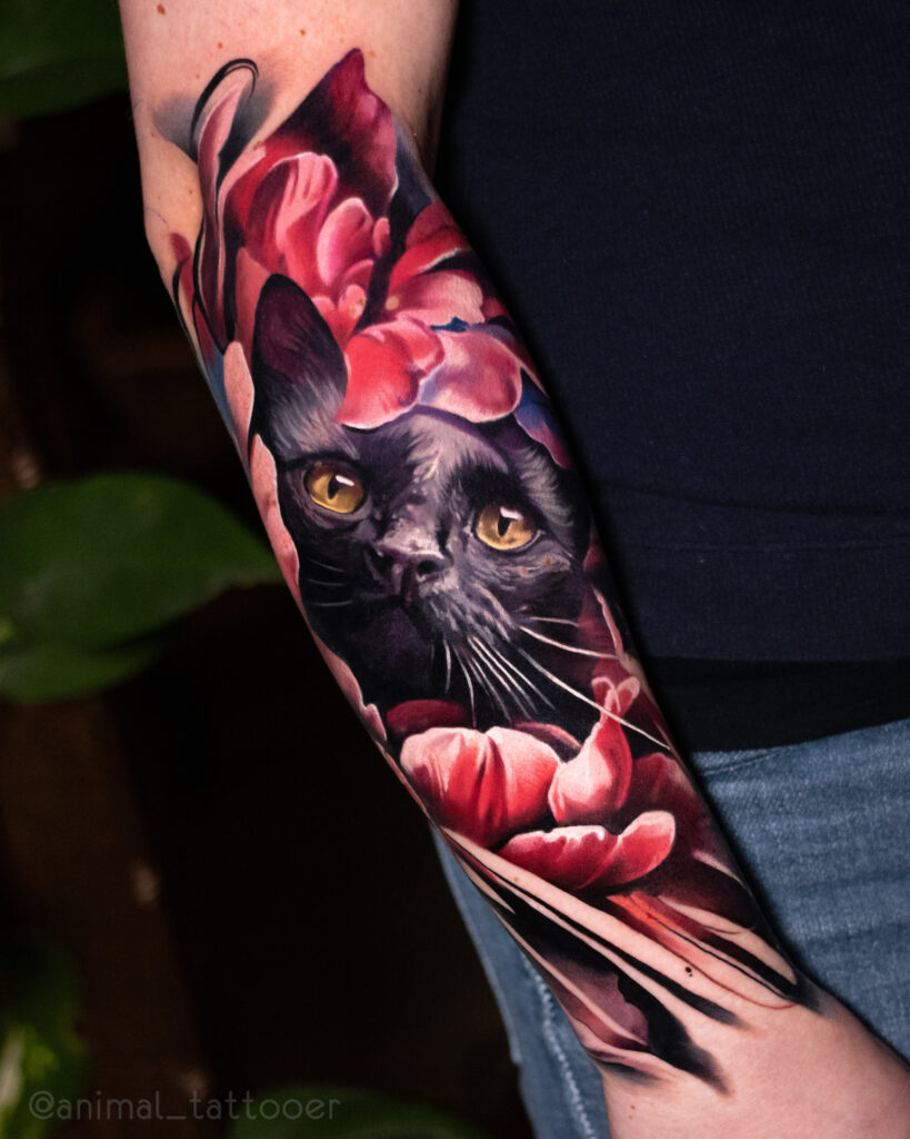 A black cat in flower