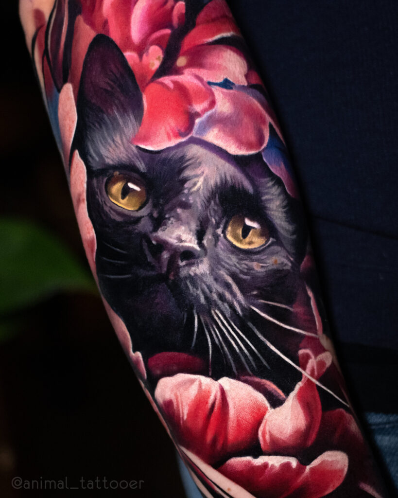 A black cat in flower