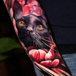 A black cat in flower