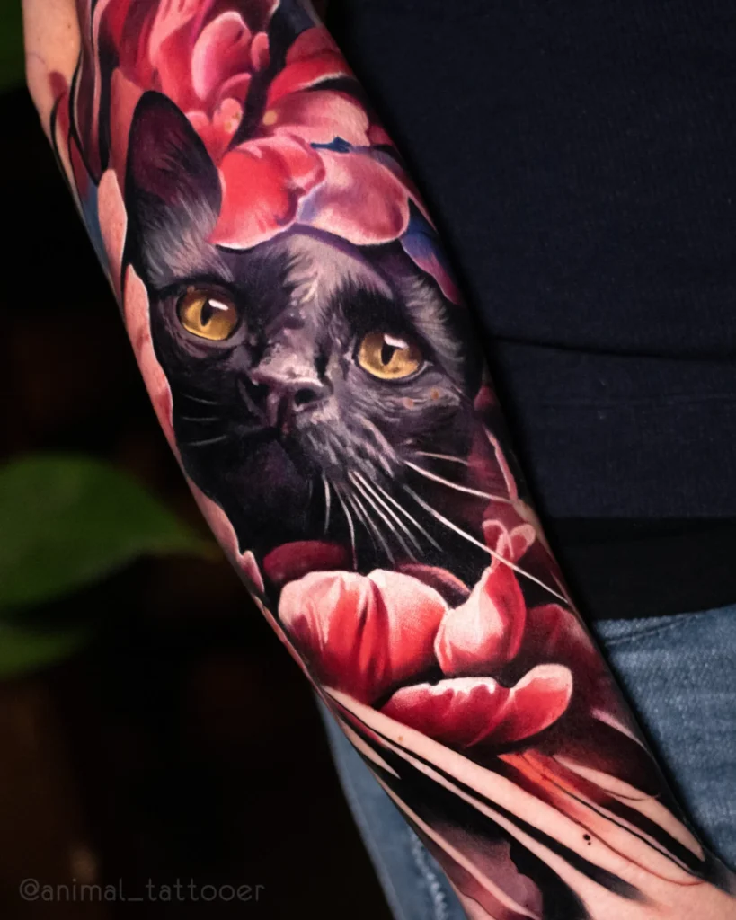 A black cat in flower