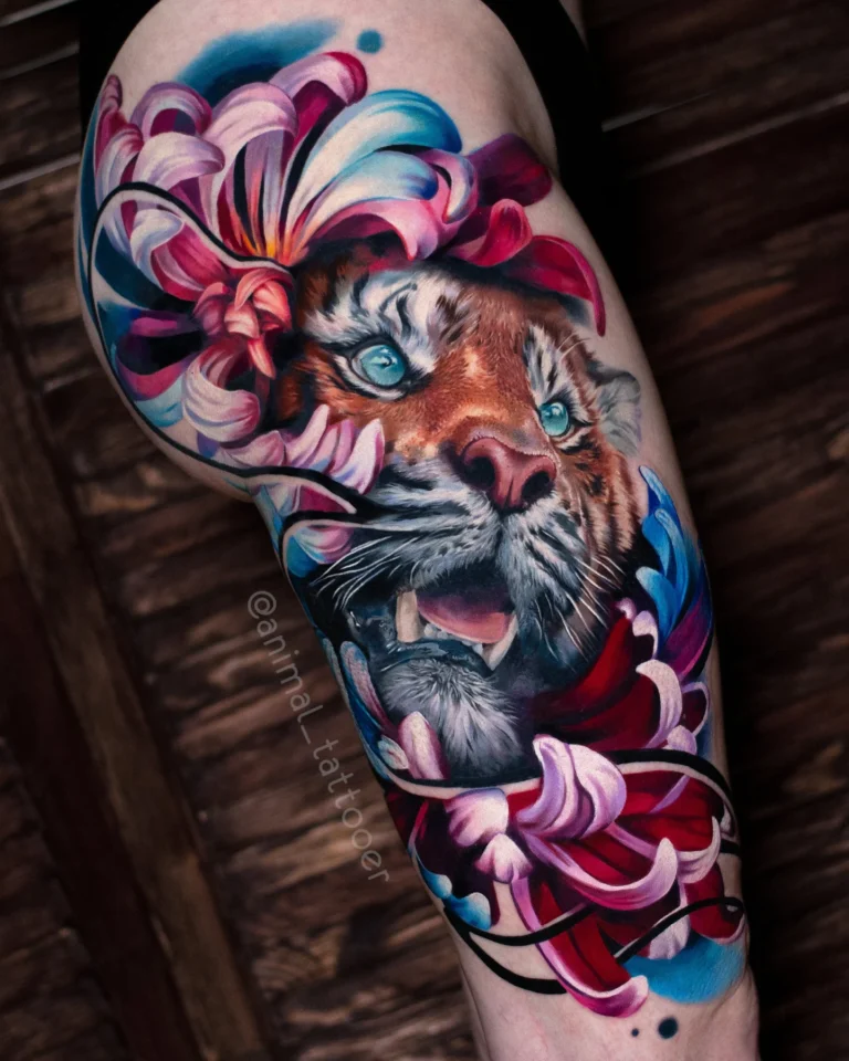 Tiger in flowers