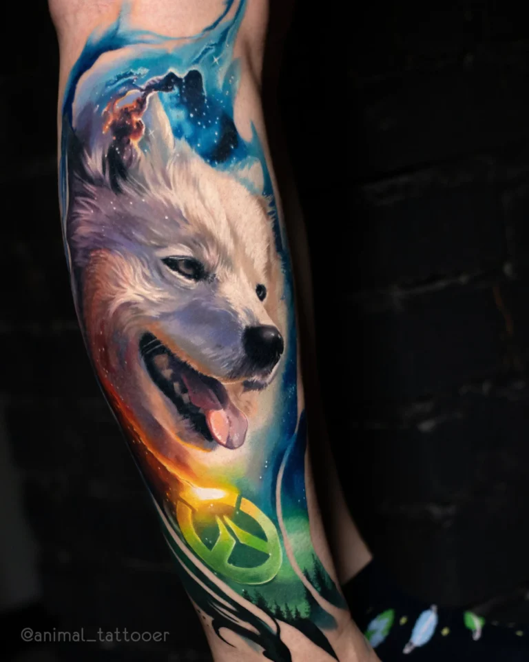 white Samoyed dog in cosmos