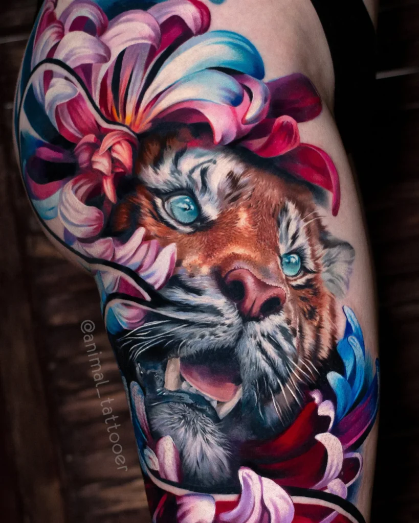 Tiger in flowers