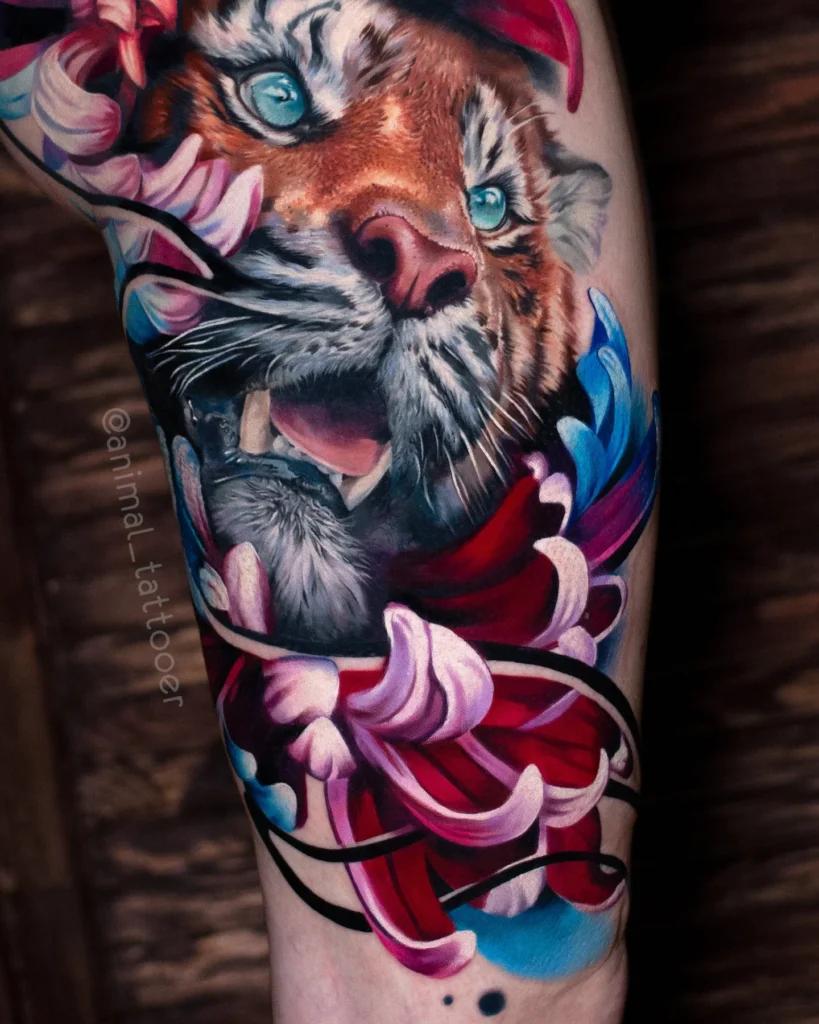 Tiger in flowers