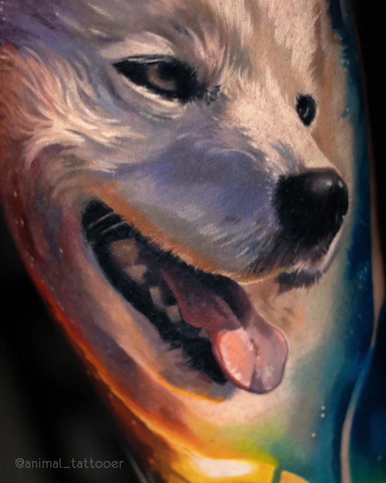 white Samoyed dog in cosmos