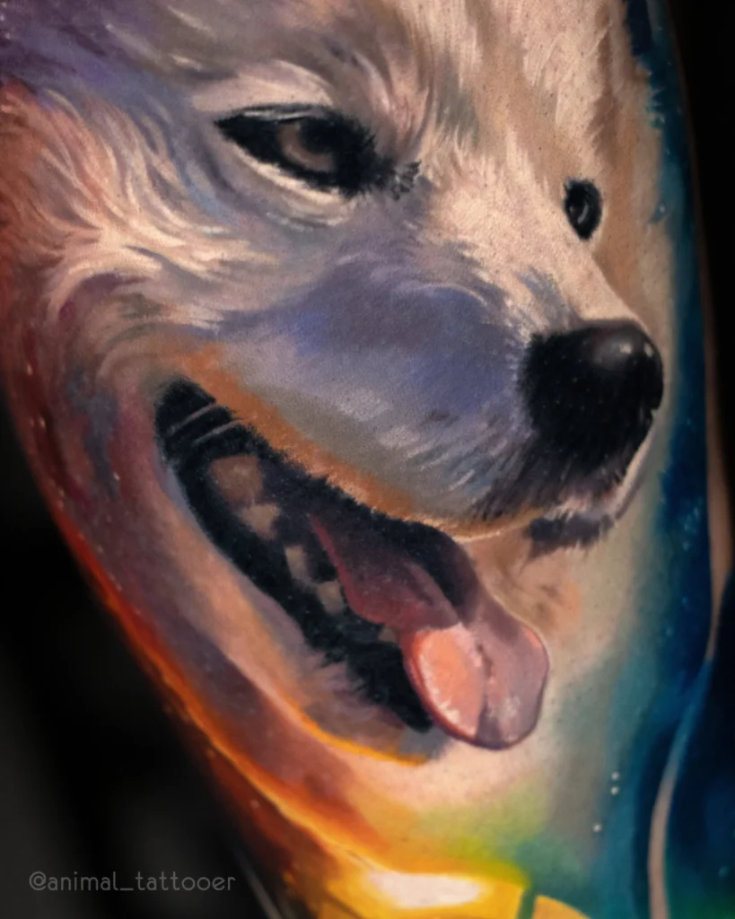 white Samoyed dog in cosmos