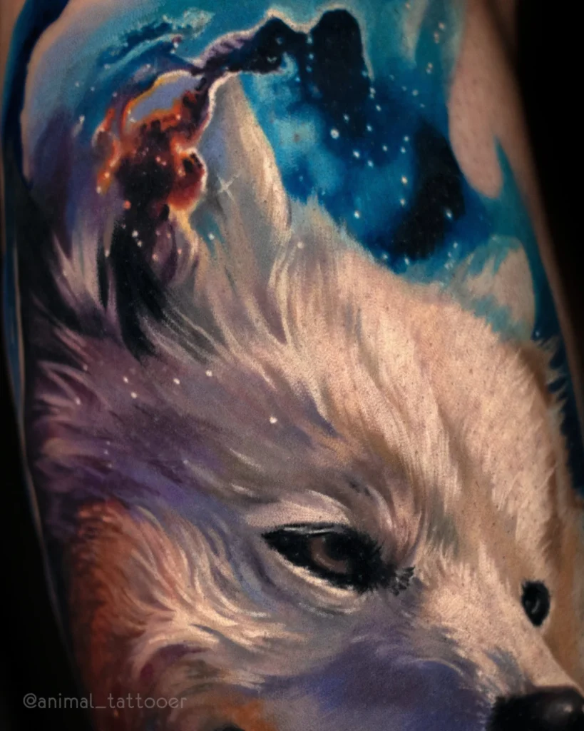 white Samoyed dog in cosmos