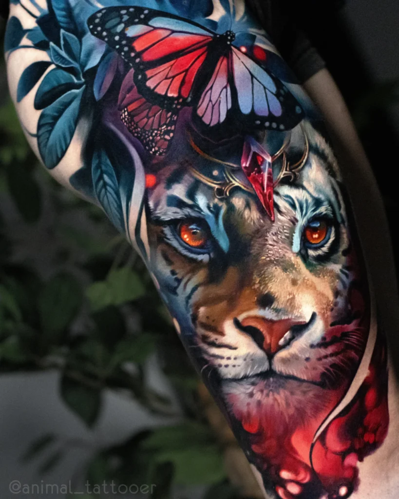 A tiger with the red butterfly