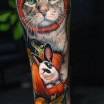 a cat with a pumpkin hat and bunny